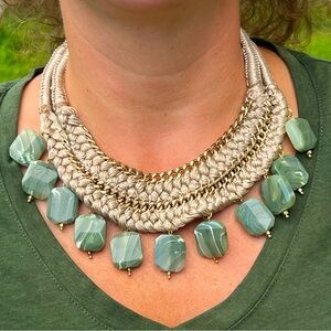 NWOT, Never Worn! Chico's Gold and Green Necklace with matching earrings!!